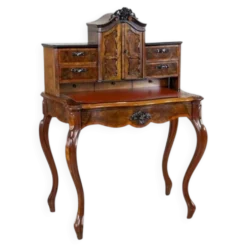 Bureau secrétaire en noyer et placage Louis Philippe antique, 1860