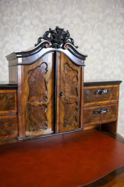 Bureau secrétaire en noyer et placage Louis Philippe antique, 1860