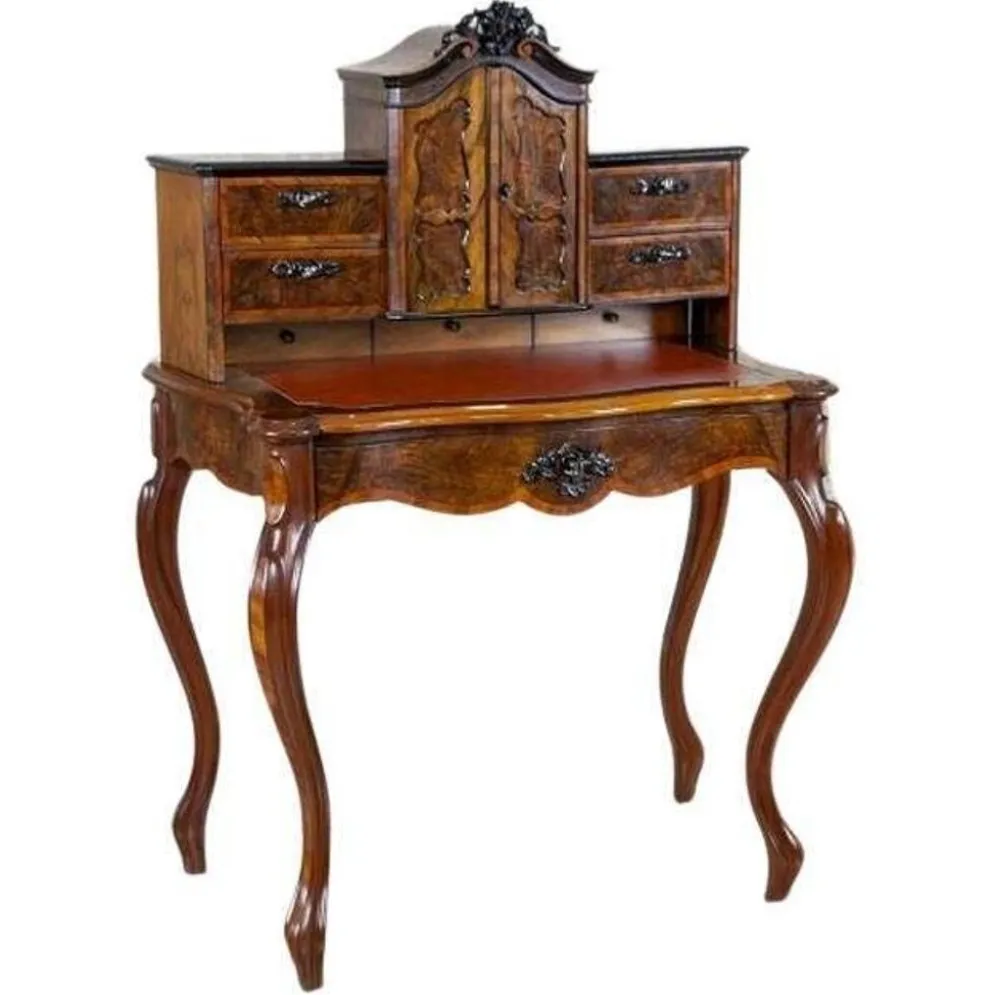 Bureau secrétaire en noyer et placage Louis Philippe antique, 1860