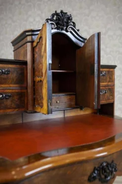 Bureau secrétaire en noyer et placage Louis Philippe antique, 1860