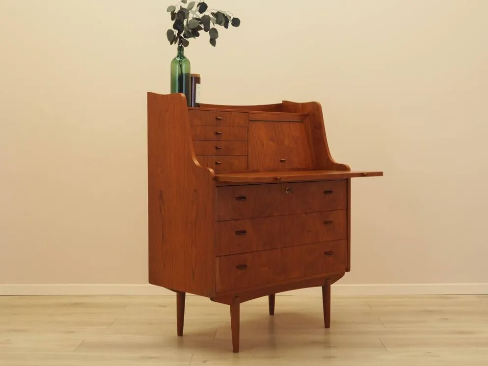Bureau secrétaire en teck, design danois, années 1970, fabricant : AG Spejl Kobberbes