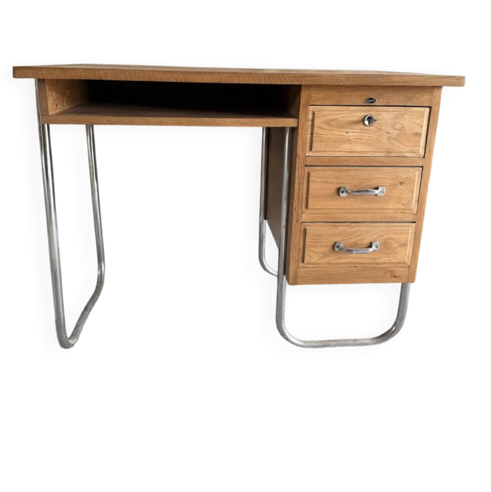 Bureau Spirol années 50 – placage chêne – piètement chromé