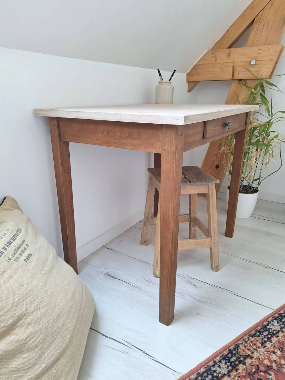 Bureau / Table d'appoint en bois de ferme style campagne