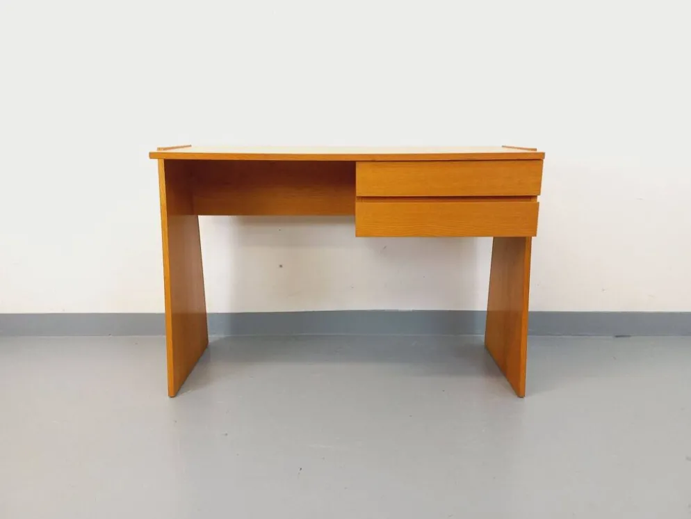 Bureau trapèze double-face vintage en bois de chêne des années 60