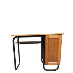Bureau tubulaire vintage en chêne et métal noir — Années 50