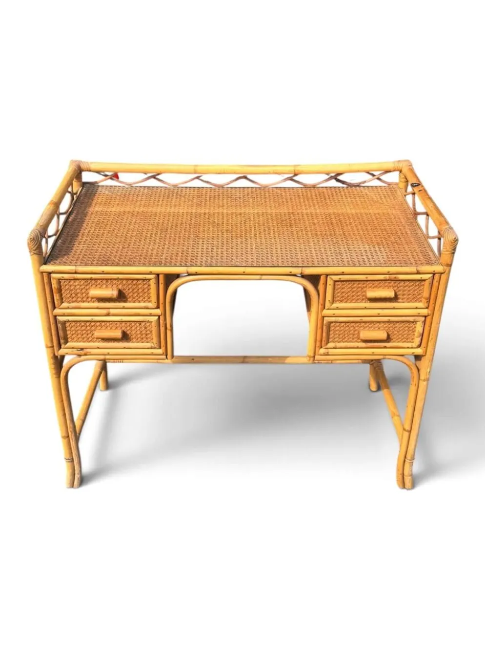 Bureau vintage Angraves of Leicester en cannage et bambou