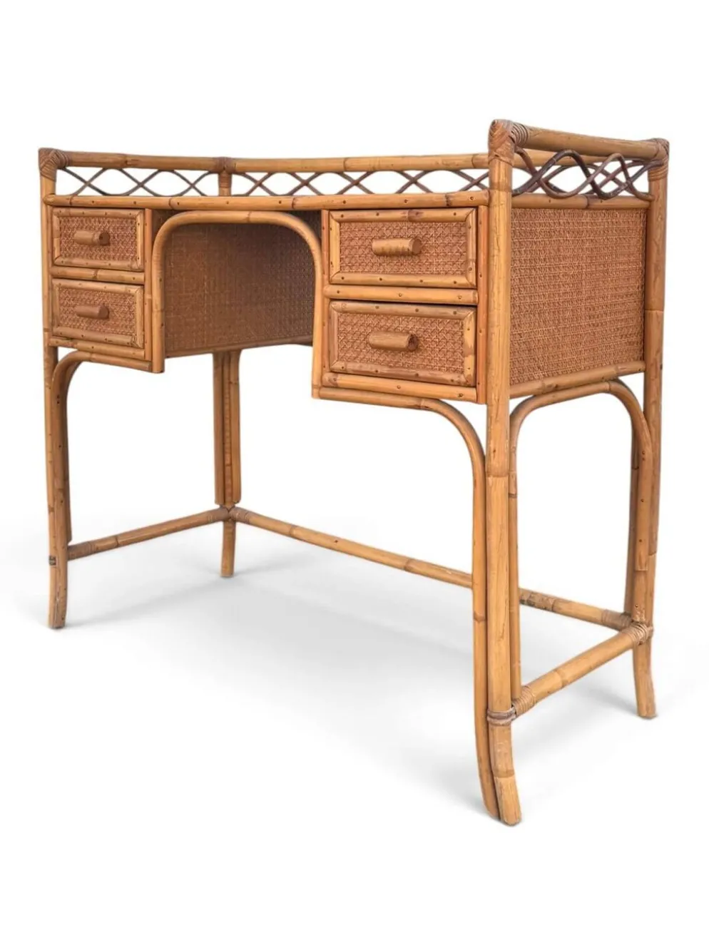 Bureau vintage Angraves of Leicester en cannage et bambou
