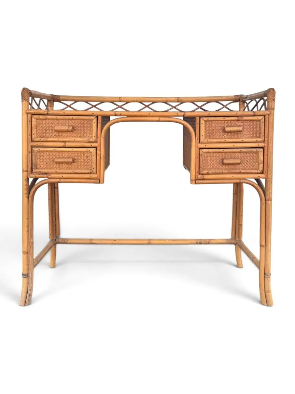 Bureau vintage Angraves of Leicester en cannage et bambou