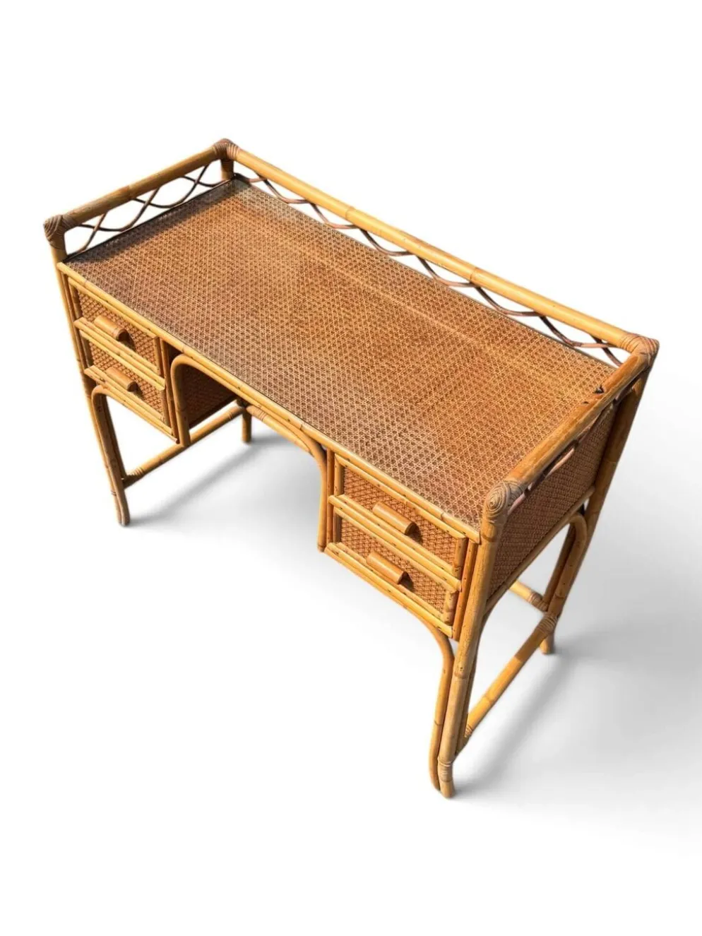 Bureau vintage Angraves of Leicester en cannage et bambou