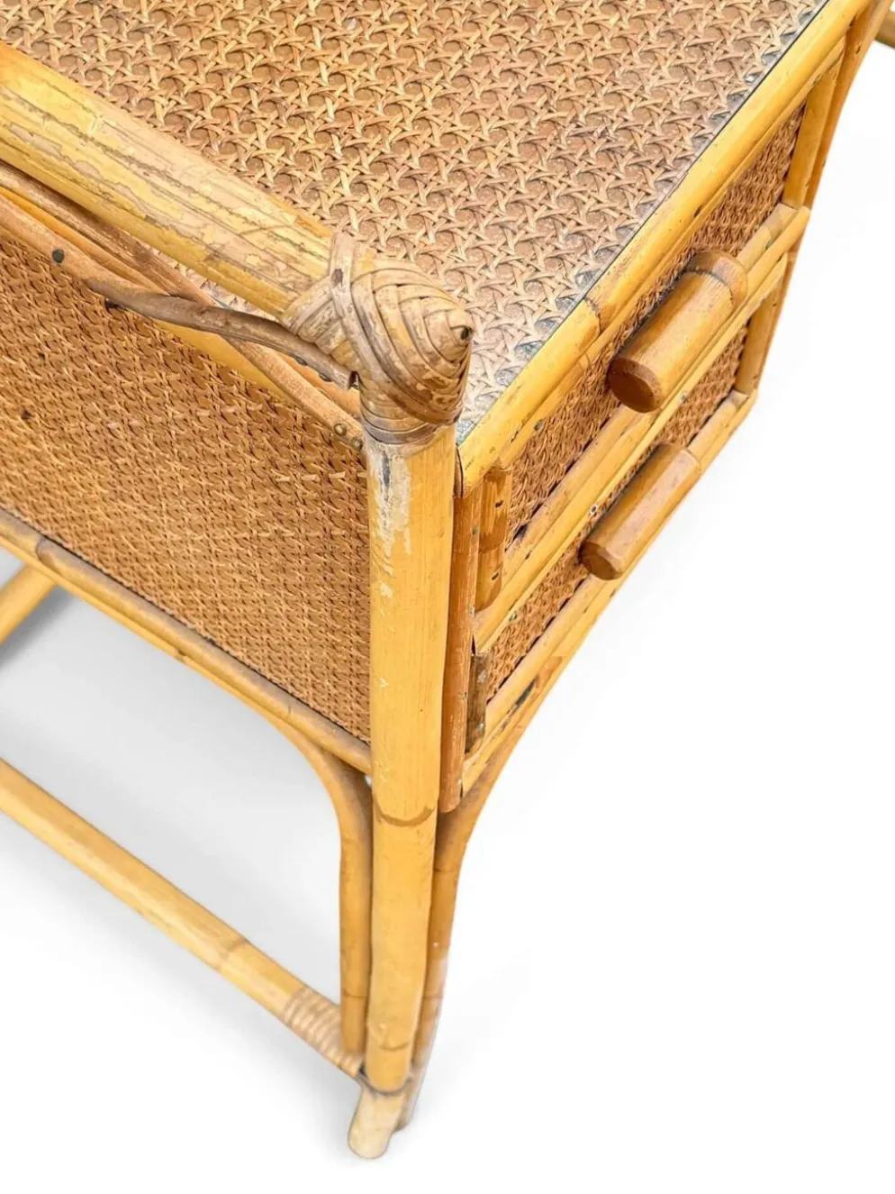Bureau vintage Angraves of Leicester en cannage et bambou