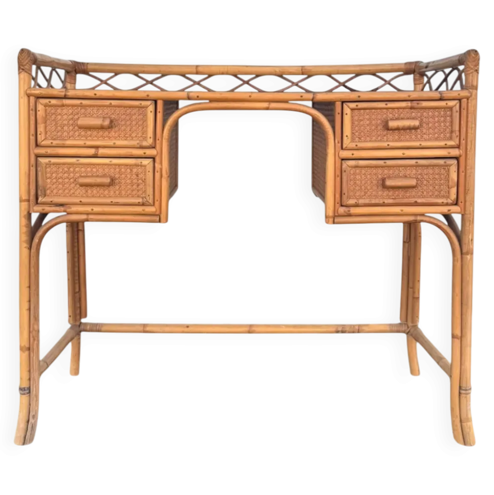 Bureau vintage Angraves of Leicester en cannage et bambou