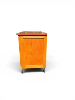Bureau vintage années 50 en Formica rouge, bois et métal