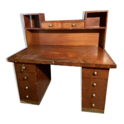 Bureau vintage à caissons avec surmeuble et nombreux tiroirs