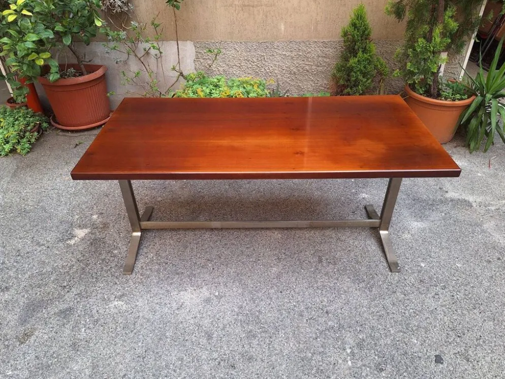 Bureau vintage en bois et métal chromé par Gianno Moscatelli pour Formanova, années 1960.