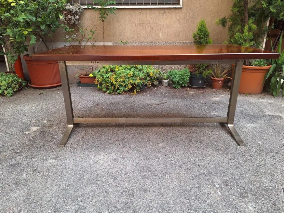 Bureau vintage en bois et métal chromé par Gianno Moscatelli pour Formanova, années 1960.