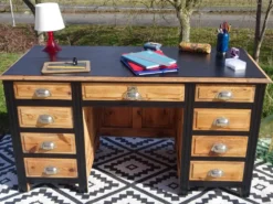 Bureau vintage en pin, restauré