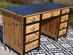 Bureau vintage en pin, restauré