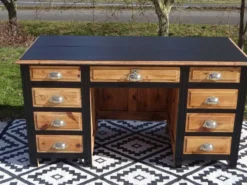 Bureau vintage en pin, restauré