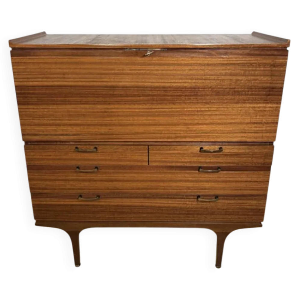 Bureau vintage en teck rétro du milieu du siècle par Meredew 1960 Grand écritoire