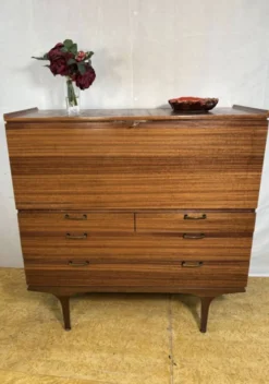 Bureau vintage en teck rétro du milieu du siècle par Meredew 1960 Grand écritoire
