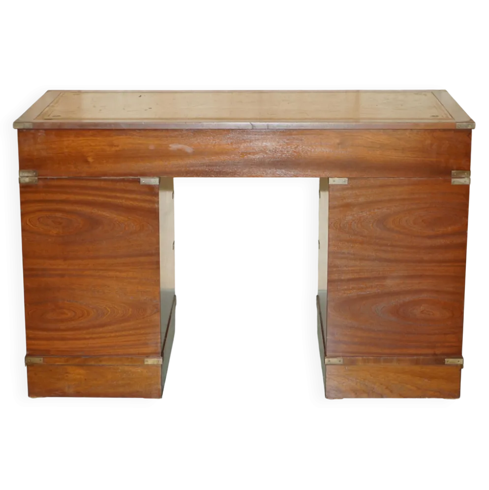 Bureau vintage Harrods Kennedy cuir style campagne militaire à caissons