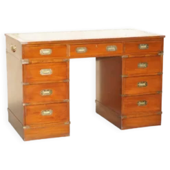 Bureau vintage Harrods Kennedy cuir style campagne militaire à caissons