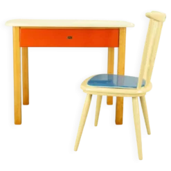 Bureau vintage pour enfants avec chaise, en hêtre et formica, années 60