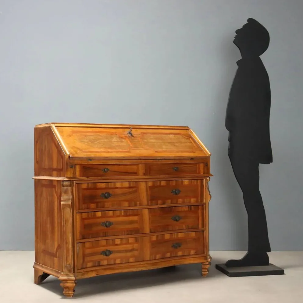 Cabinet ancien en bois de cerisier à abattant, 3 tiroirs, Italie, XXe siècle