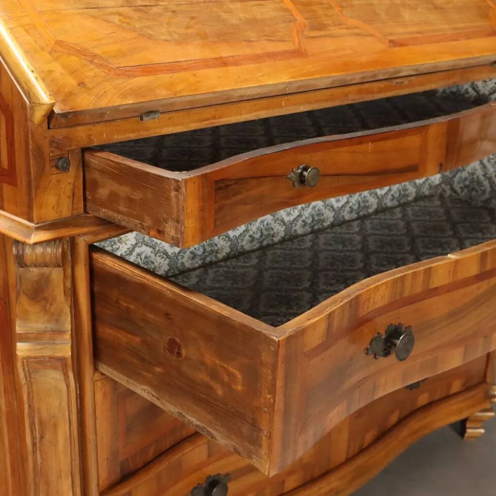 Cabinet ancien en bois de cerisier à abattant, 3 tiroirs, Italie, XXe siècle