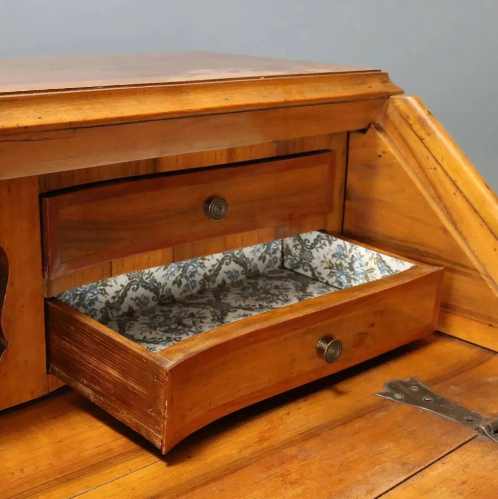 Cabinet ancien en bois de cerisier à abattant, 3 tiroirs, Italie, XXe siècle