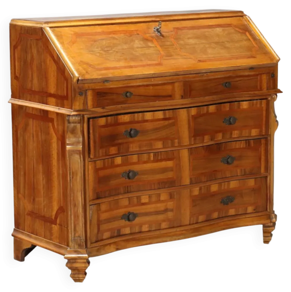 Cabinet ancien en bois de cerisier à abattant, 3 tiroirs, Italie, XXe siècle