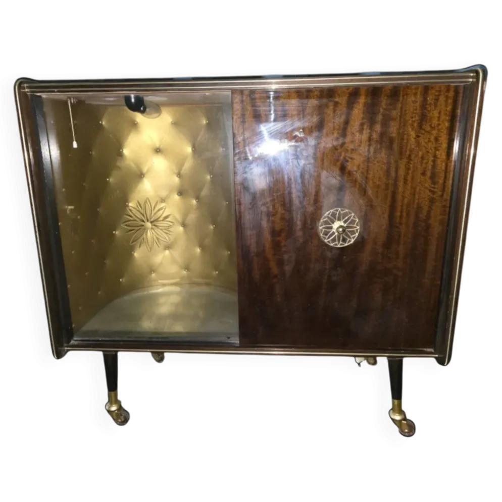 Cabinet bar vintage années 50-60 capitonné et éclairé