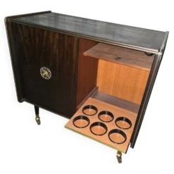 Cabinet bar vintage années 50-60 capitonné et éclairé