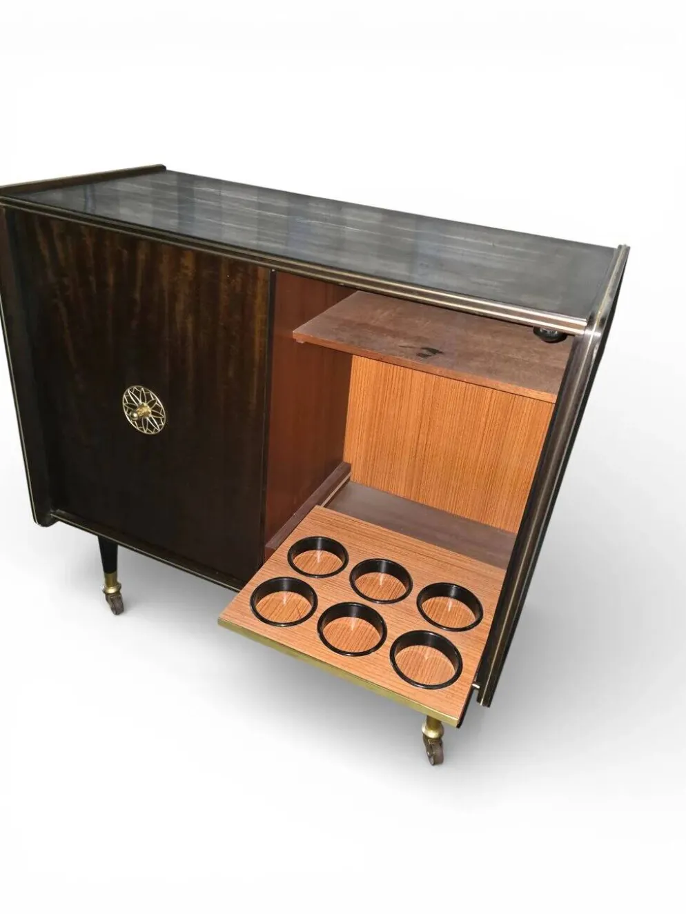 Cabinet bar vintage années 50-60 capitonné et éclairé