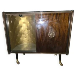 Cabinet bar vintage années 50-60 capitonné et éclairé