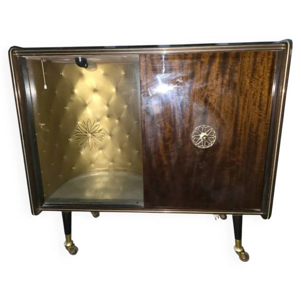 Cabinet bar vintage années 50-60 capitonné et éclairé