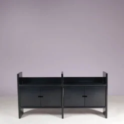 Cabinet bas en plastique noir modèle Multiplo Harvey Guzzini pour Kastilia, Italie années 1970