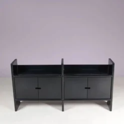 Cabinet bas en plastique noir modèle Multiplo Harvey Guzzini pour Kastilia, Italie années 1970