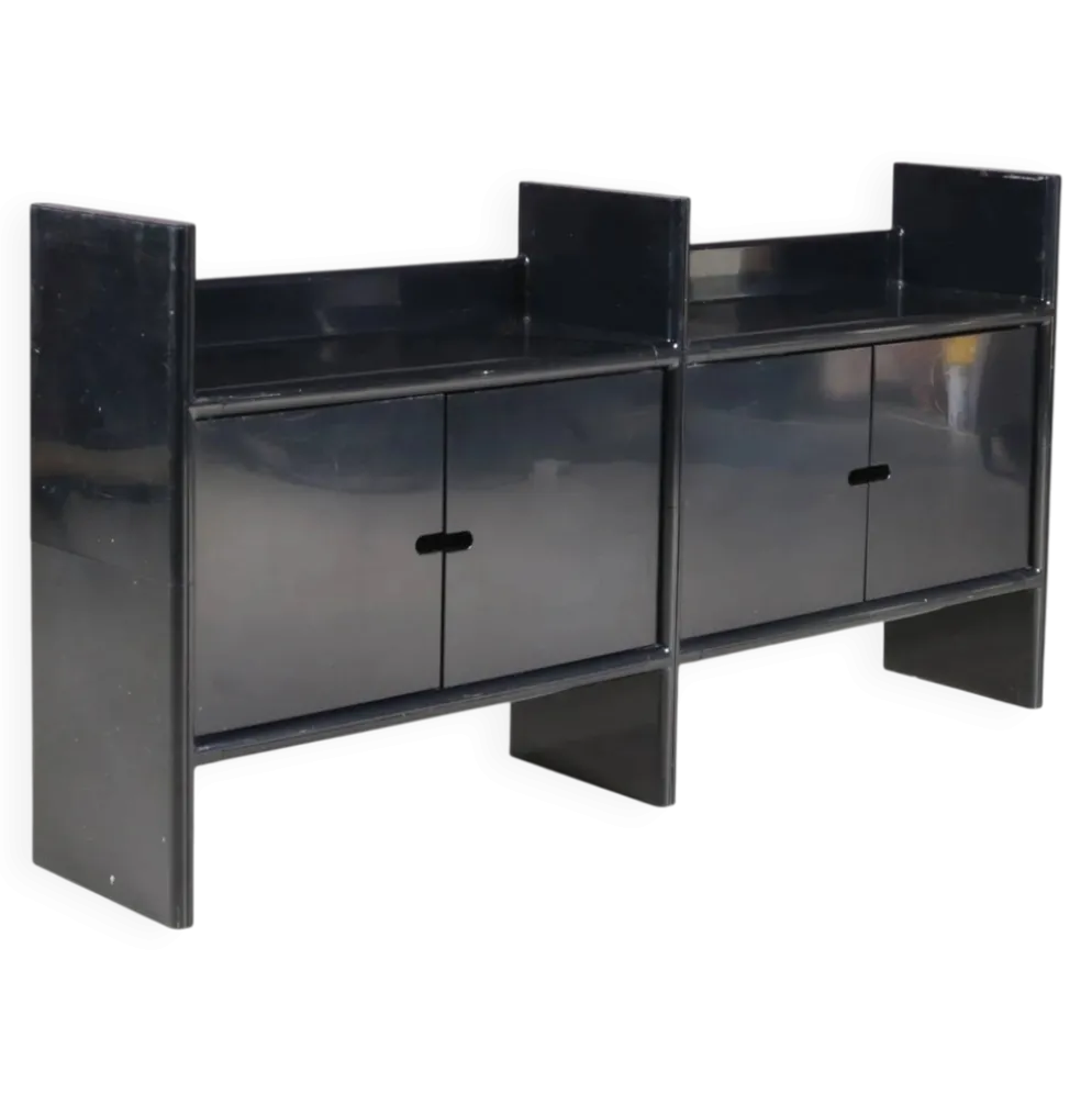 Cabinet bas en plastique noir modèle Multiplo Harvey Guzzini pour Kastilia, Italie années 1970