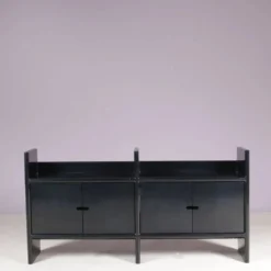 Cabinet bas en plastique noir modèle Multiplo Harvey Guzzini pour Kastilia, Italie années 1970