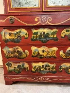 Cabinet bibliothéque Venitien style Louis XV en bois laqué