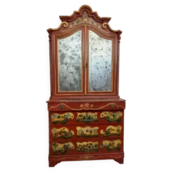 Cabinet bibliothéque Venitien style Louis XV en bois laqué