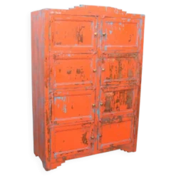 Cabinet à casiers en teck laqué rouge