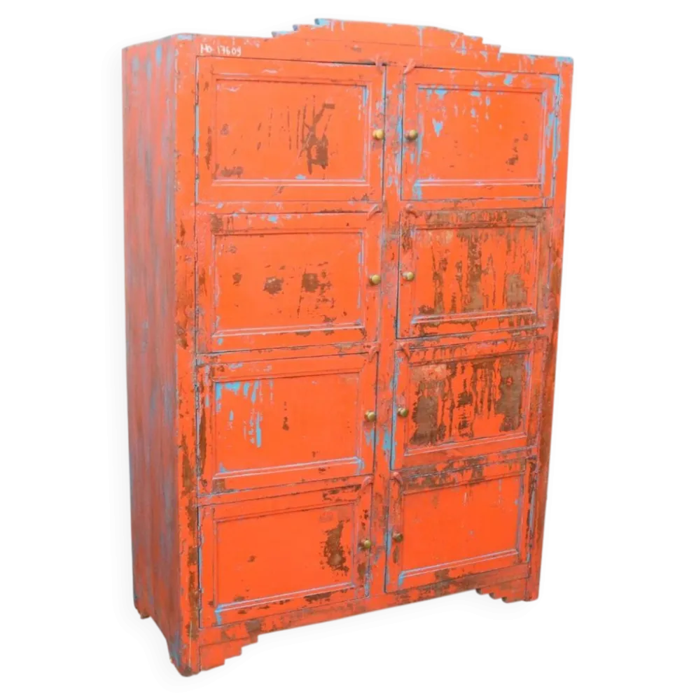 Cabinet à casiers en teck laqué rouge