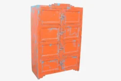 Cabinet à casiers en teck laqué rouge