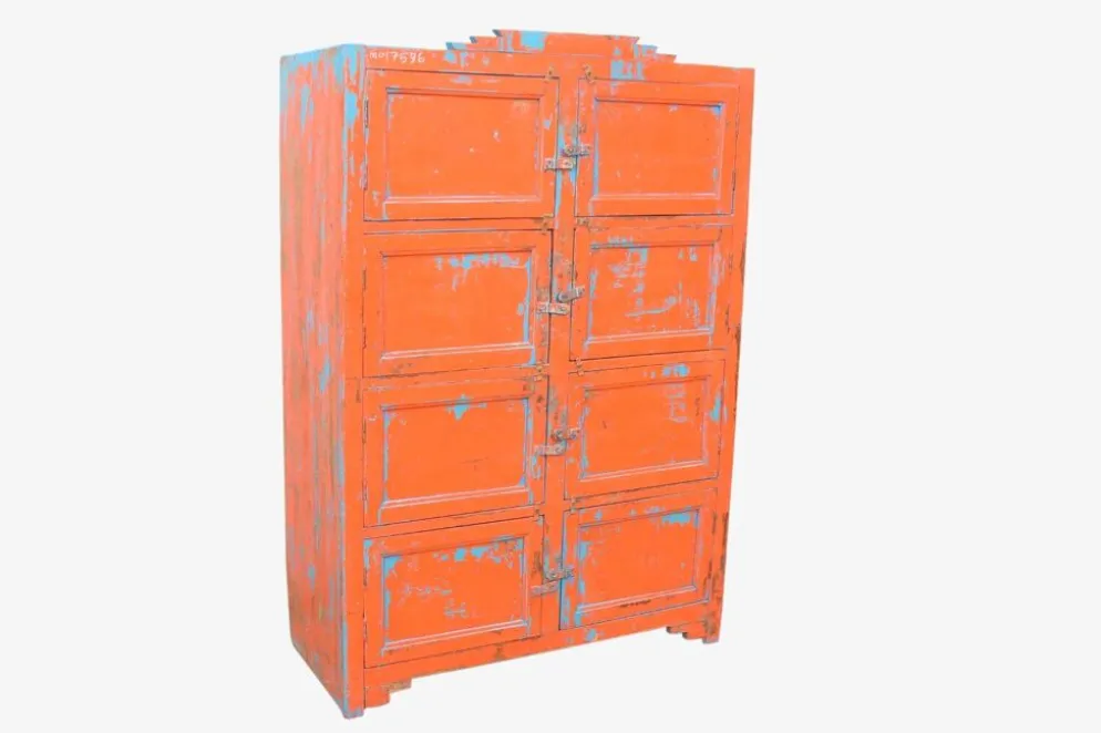 Cabinet à casiers en teck laqué rouge