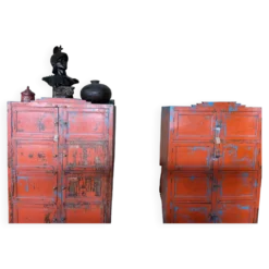 Cabinet à casiers en teck laqué rouge
