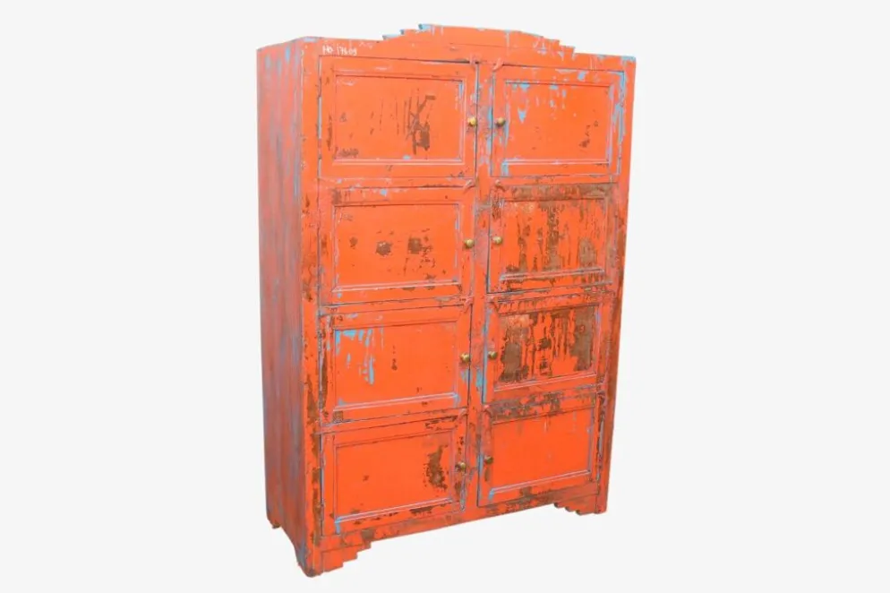 Cabinet à casiers en teck laqué rouge