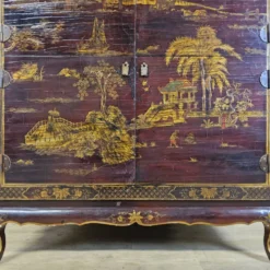 Cabinet chinois vintage (rouge/or) scène traditionnelle bohémienne