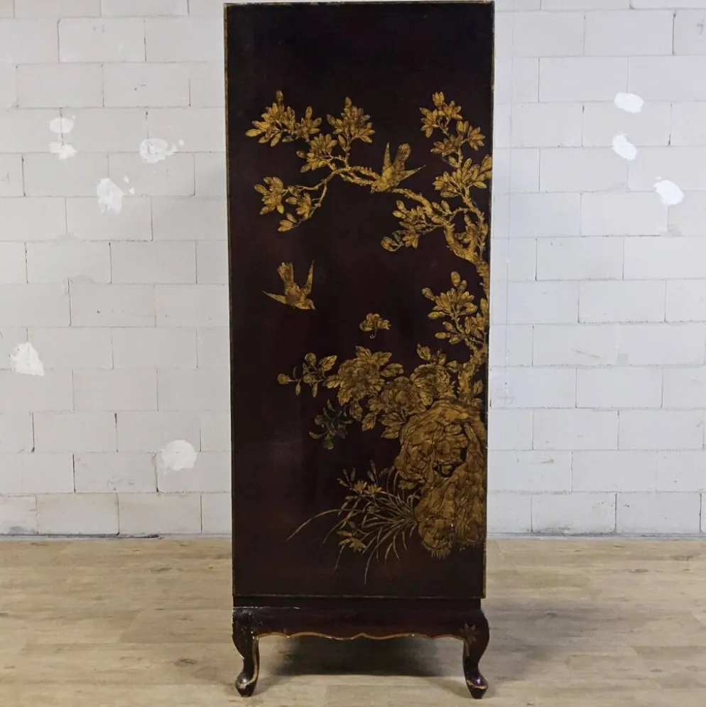 Cabinet chinois vintage (rouge/or) scène traditionnelle bohémienne